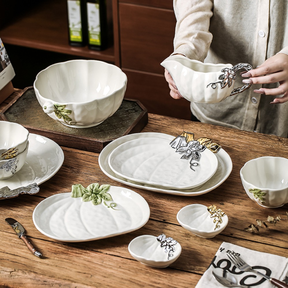 3D 엠보싱 호박 세라믹 식기 세트, 입체적인 호박 잎 - Home Cooking Recipes 리뷰 및 가격